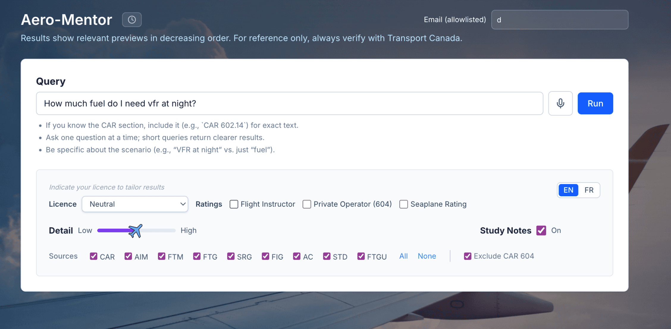 Aero-Mentor interface preview